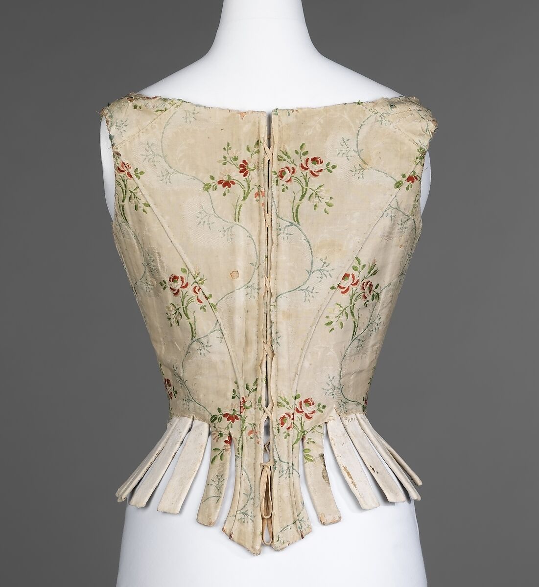 Corset, silk, linen, reed, leather, American