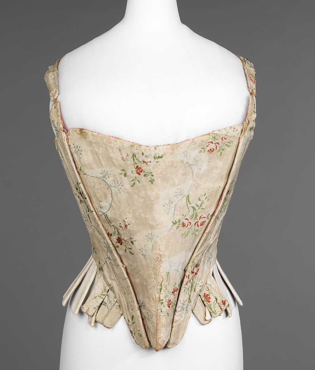 Corset, silk, linen, reed, leather, American 