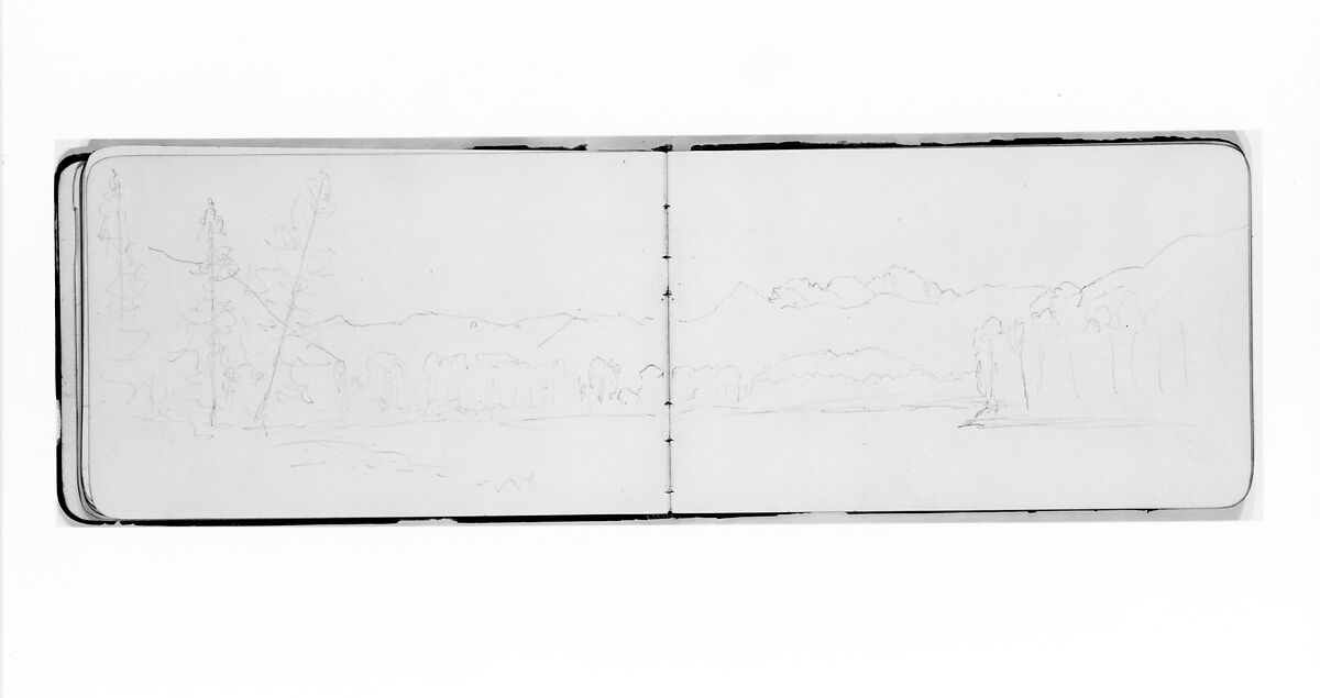 Mountain Landscape with Trees (from Sketchbook), Albert Bierstadt (American, Solingen 1830–1902 New York), Graphite on wove paper, American
