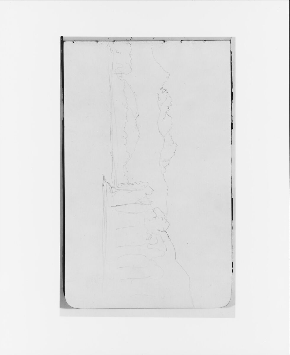Mountain Landscape with Trees (from Sketchbook), Albert Bierstadt (American, Solingen 1830–1902 New York), Graphite on wove paper, American 
