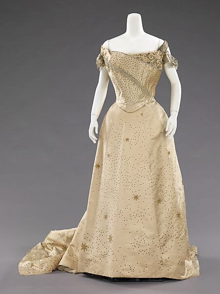 Evening dress, House of Worth (French, 1858–1956), silk, rhinestones, metal, French 