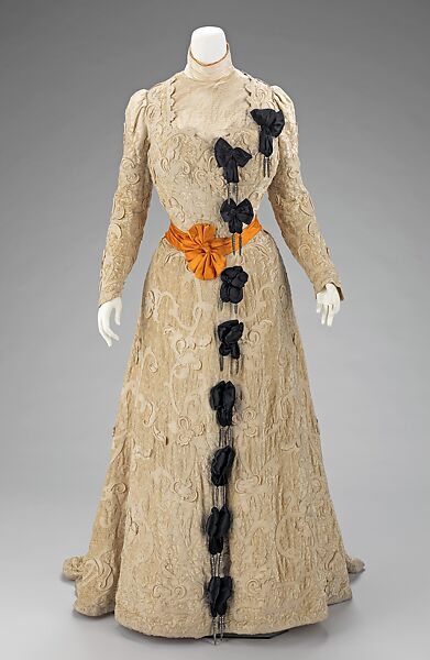 Afternoon dress, House of Worth (French, 1858–1956), silk, wool, rhinestones, French 