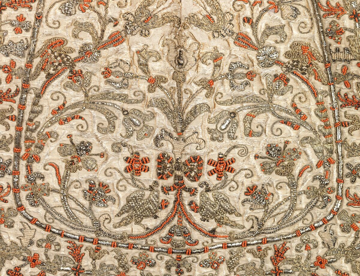 Chasuble, stole and maniple, Silk, linen, coral, metal, jet, Italian, Sicily