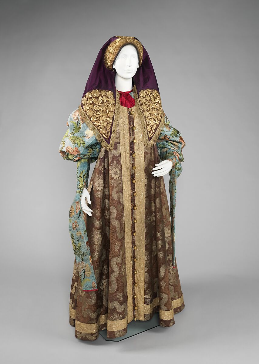 Ensemble, silk, cotton, metal, Russian 