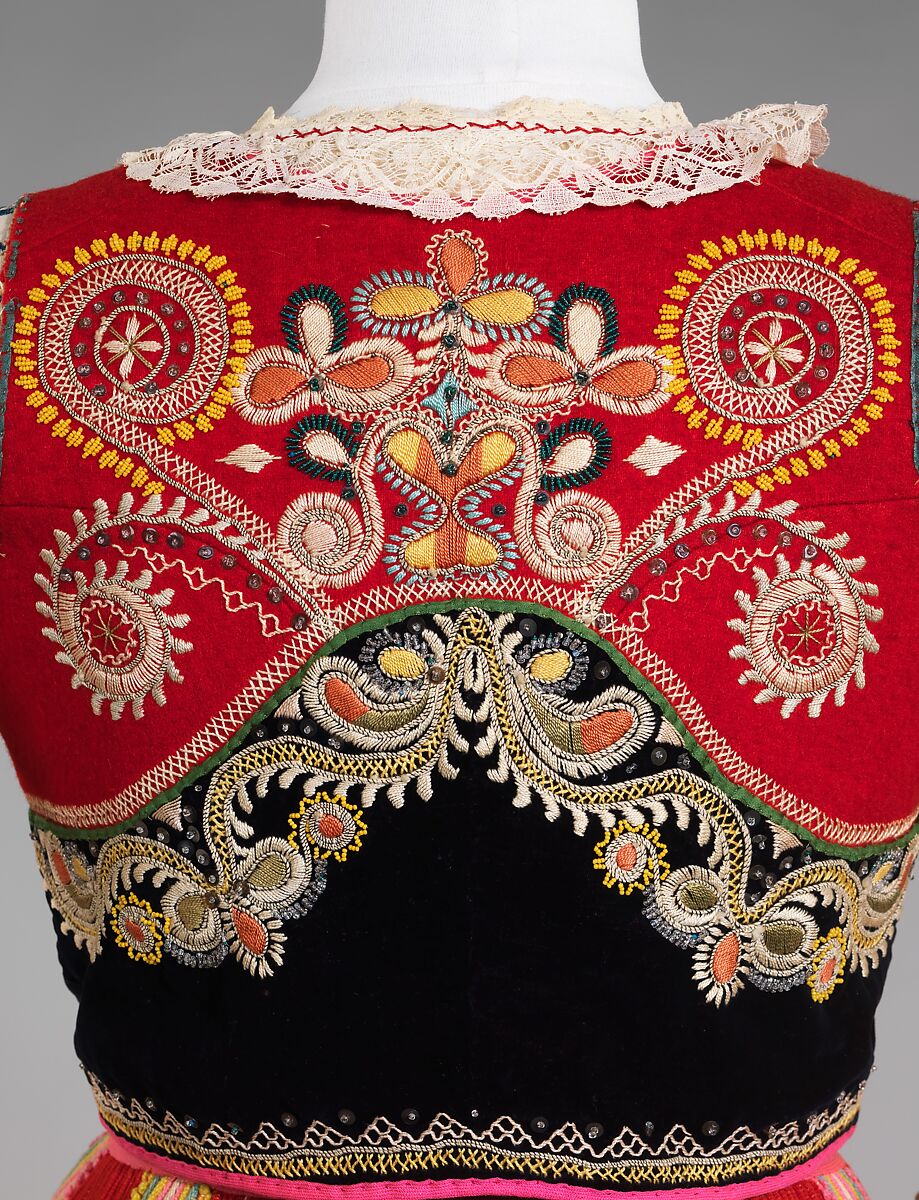 Ensemble, wool, silk, cotton, metal, glass, Portuguese