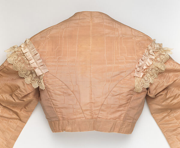 Evening dress, OLYMPE (American, active ca. 1851–1885), silk, mother-of-pearl, American