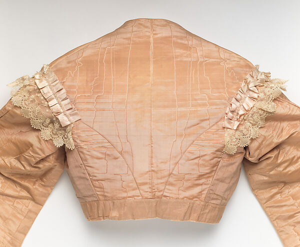 Evening dress, OLYMPE (American, active ca. 1851–1885), silk, mother-of-pearl, American