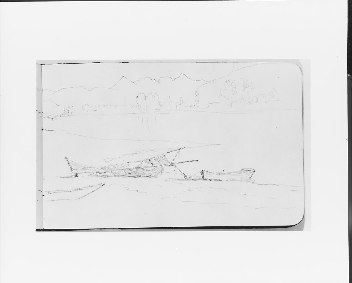 Sketch of Boats on a Shore (from Sketchbook), Albert Bierstadt (American, Solingen 1830–1902 New York), Graphite on wove paper, American 