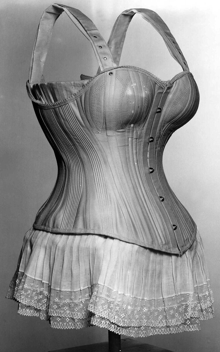 Corset, Dr. Warner's, cotton, metal, bone, American
