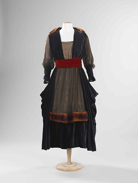 Evening dress, Marguerite, silk, fur, American 