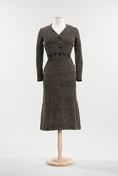 Dress, Elsa Schiaparelli (Italian, 1890–1973), wool, leather, French 
