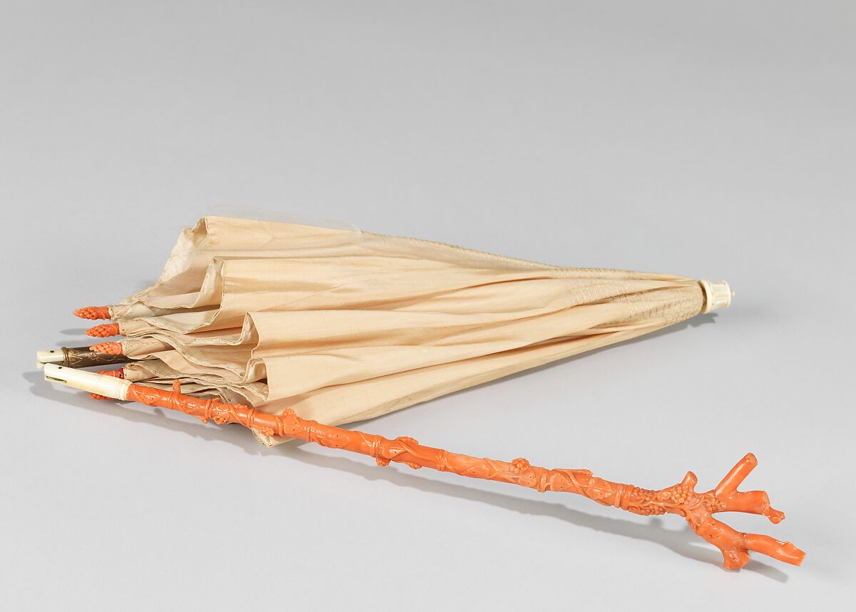 Parasol, silk, coral, ivory, metal, baleen, French