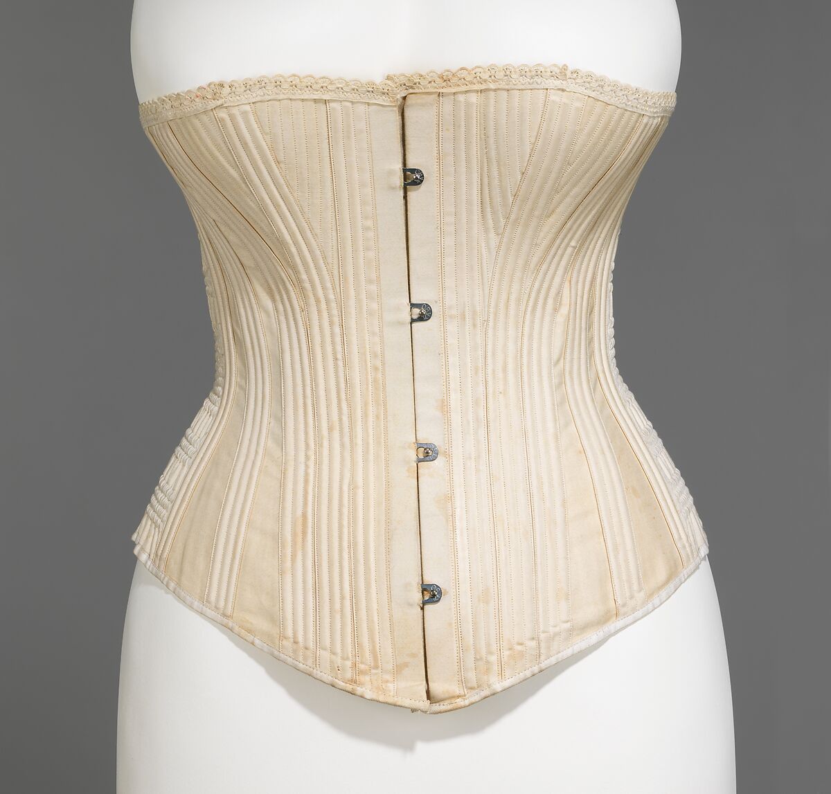 Corset, Ball&#39;s (American), cotton, metal, elastic, bone, American 