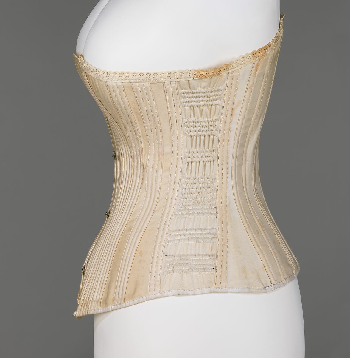 Corset, Ball's (American), cotton, metal, elastic, bone, American
