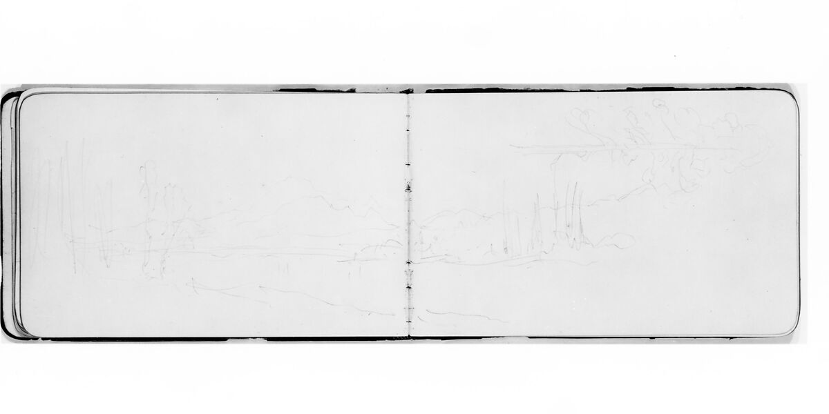 Sketch of a Mountain Landscape with Trees (from Sketchbook), Albert Bierstadt (American, Solingen 1830–1902 New York), Graphite on wove paper, American