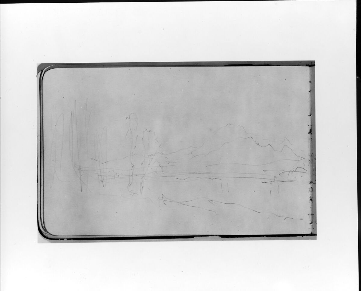 Sketch of a Mountain Landscape with Trees (from Sketchbook), Albert Bierstadt (American, Solingen 1830–1902 New York), Graphite on wove paper, American 