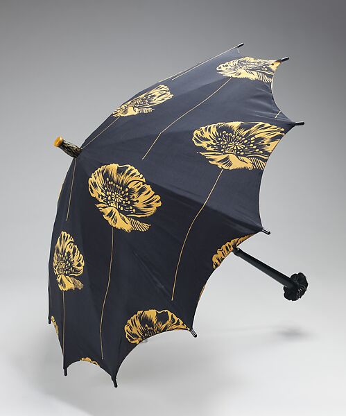 Parasol, silk, wood, metal, plastic, probably American 