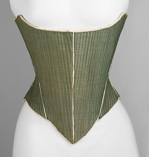 Corset (Stays), 1740–60, American, linen, leather, whalebone