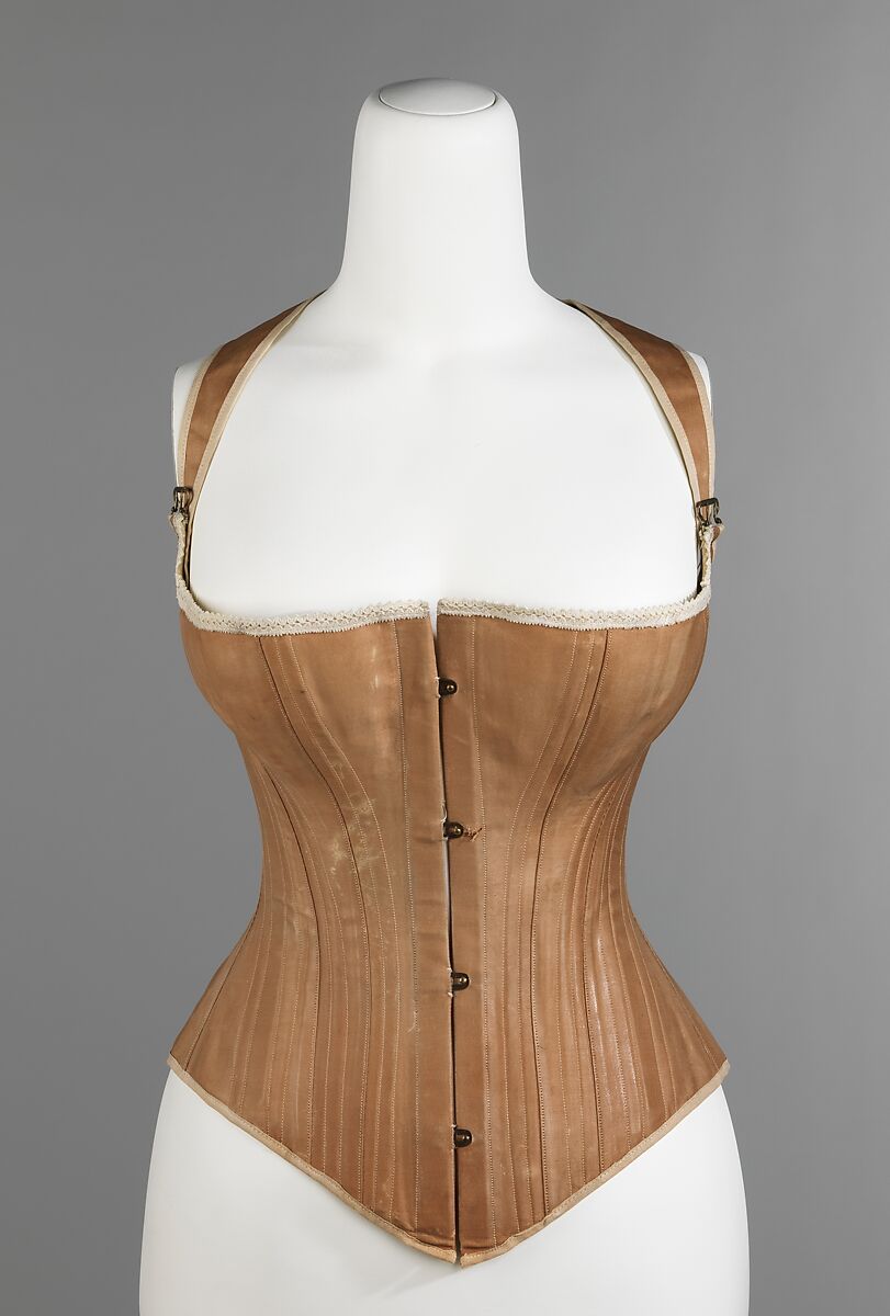 Corset, Madam Griswold&#39;s (American), cotton, metal, bone, American 