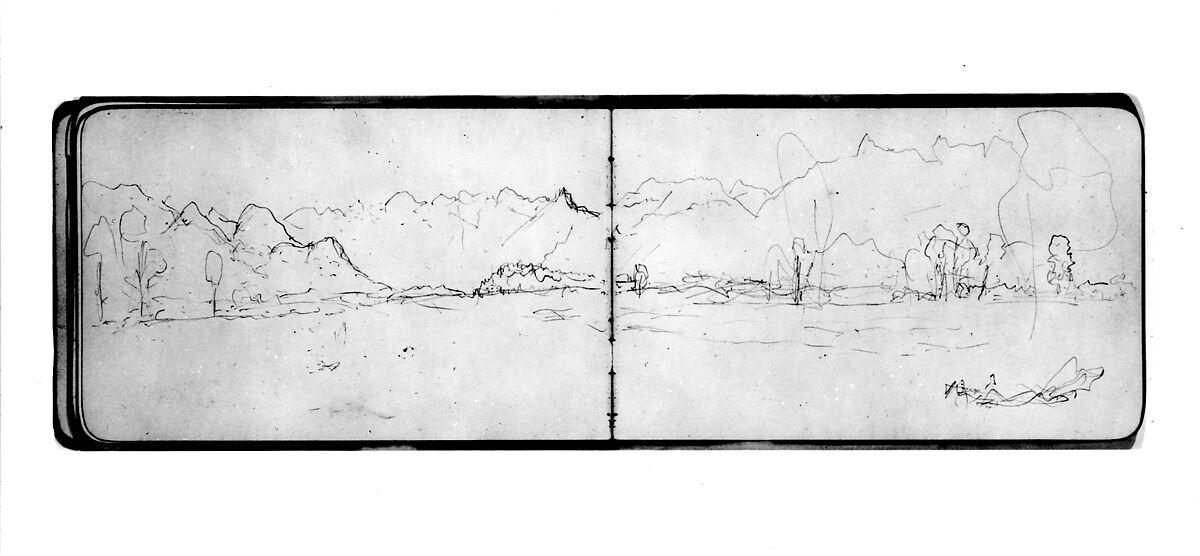 Mountain Landscape Sketch (from Sketchbook), Albert Bierstadt (American, Solingen 1830–1902 New York), Graphite on wove paper, American