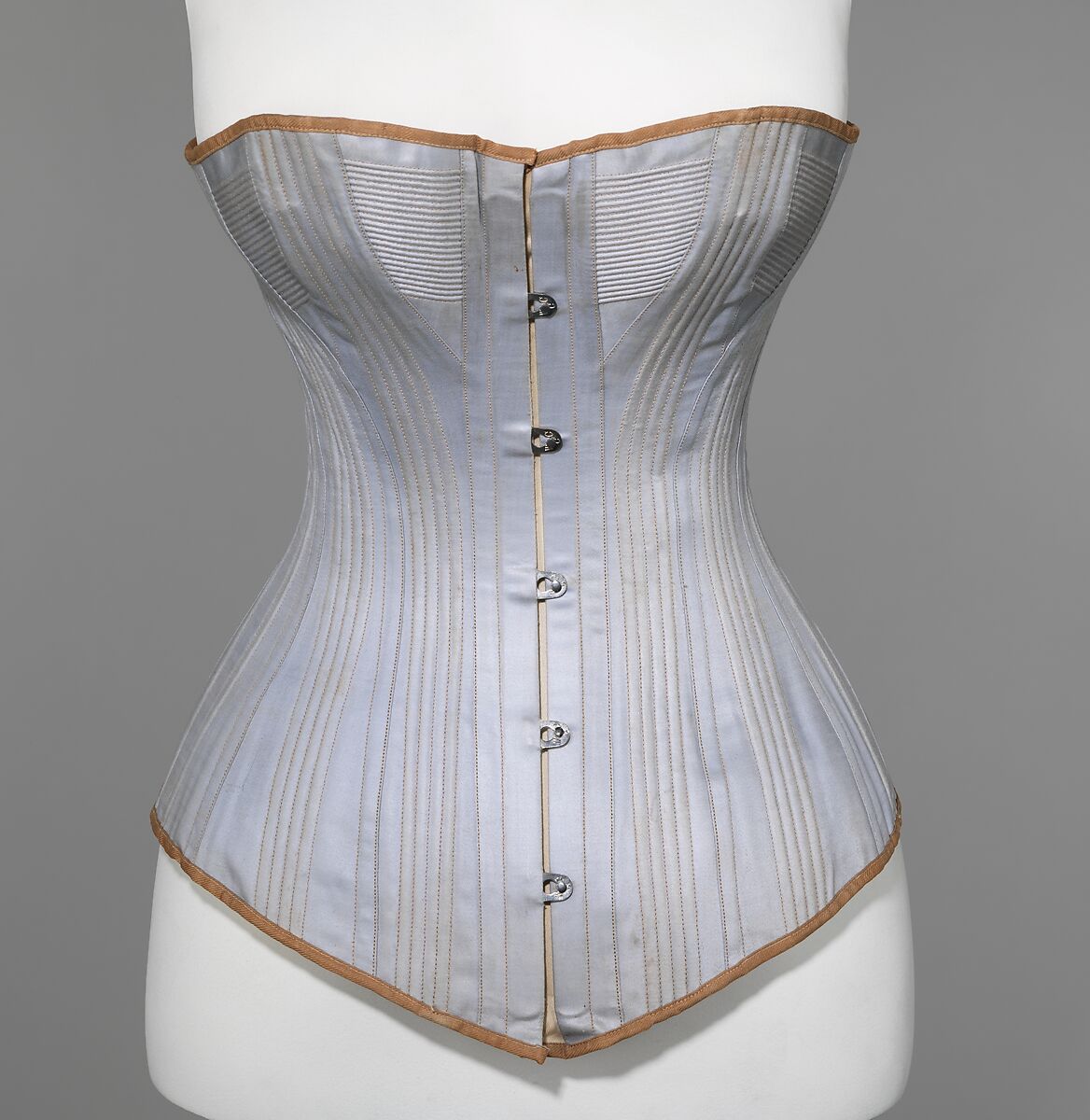 Corset ca. 1871 Attributed to Royal Worcester Corset Company American In  1950, E.A. Meister, then president of the Royal Worcester Corset Co.,  donated a collection of 171 corsets to the Brooklyn Museum