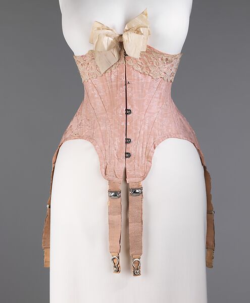 Waist cincher, Attributed to Redfern (1847–1940), silk, bone, metal, elastic, cotton, probably French 