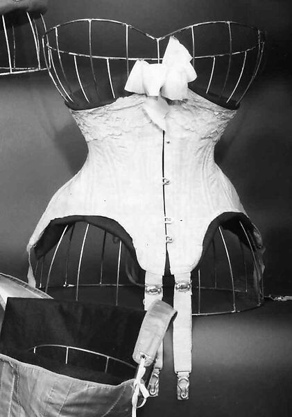 Waist cincher, Attributed to Redfern (1847–1940), silk, bone, metal, elastic, cotton, probably French