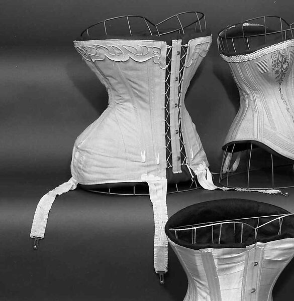 Corset, Bon Marché (French, founded ca. 1852), cotton, metal, elastic, bone, silk, French