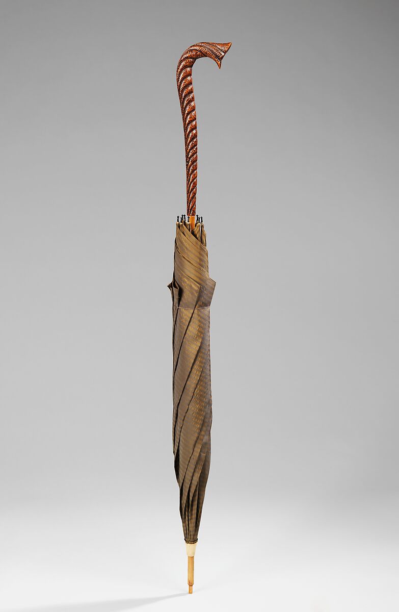 Umbrella, silk, wood, metal, American 