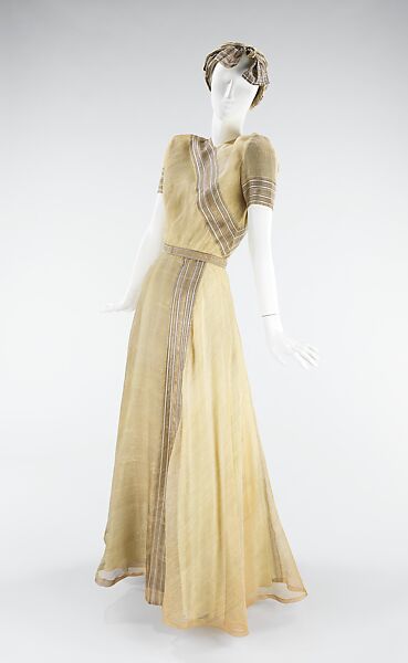 Evening dress, (a, b, c) Mainbocher (French and American, founded 1930), silk, metal, American 