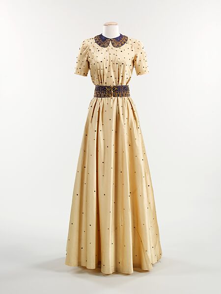 Evening dress, Elsa Schiaparelli (Italian, 1890–1973), silk, glass, rhinestones, metal, French 