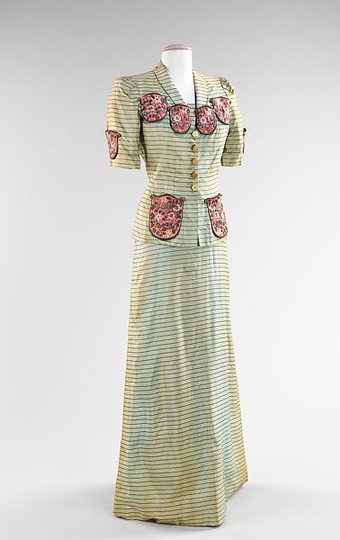 Evening ensemble, Elsa Schiaparelli (Italian, 1890–1973), silk, metal, wool, French 