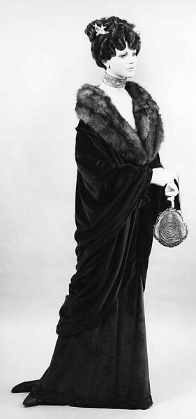 Evening coat, Reverdot, silk, fur, French