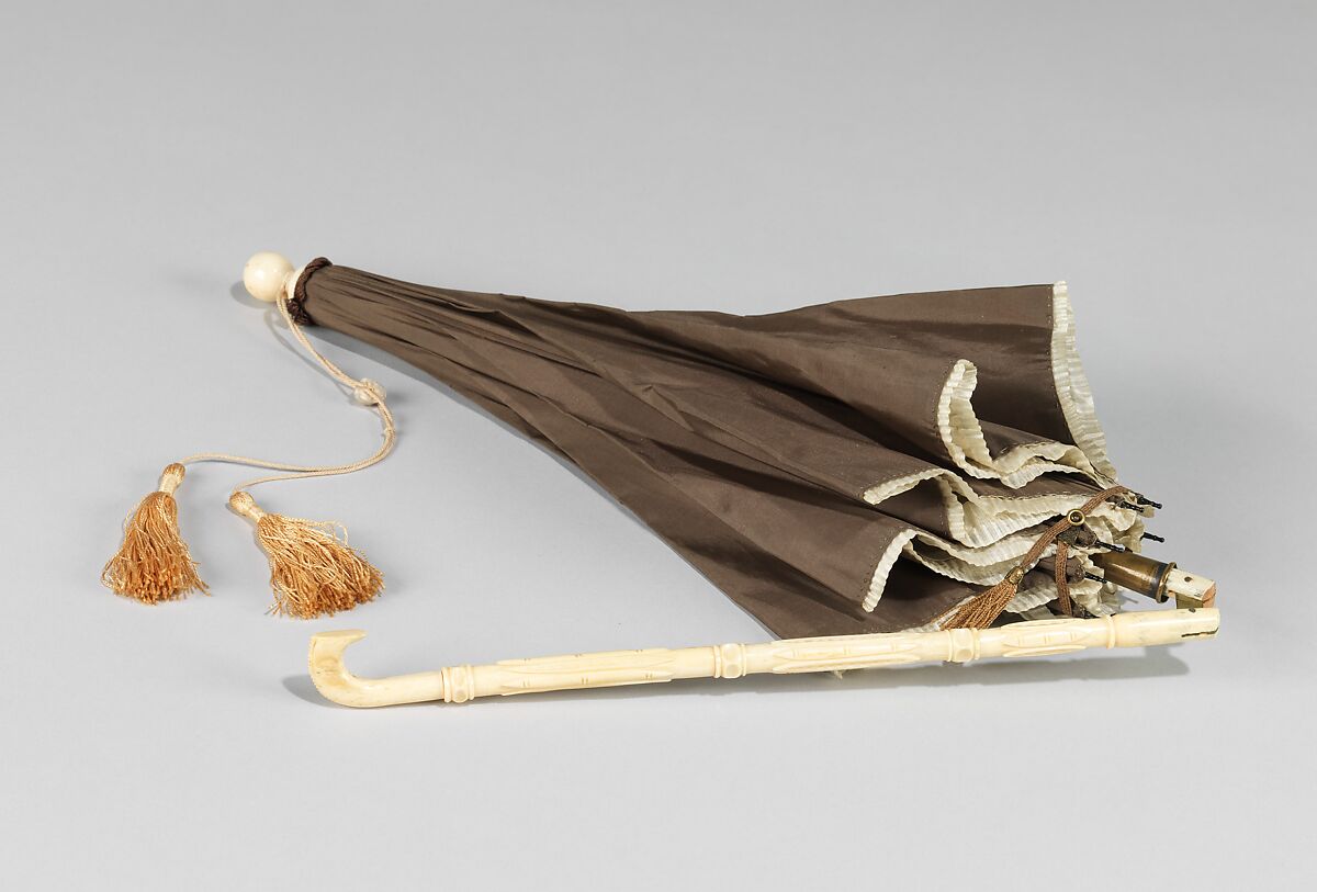 Parasol, silk, ivory, wood, metal, American