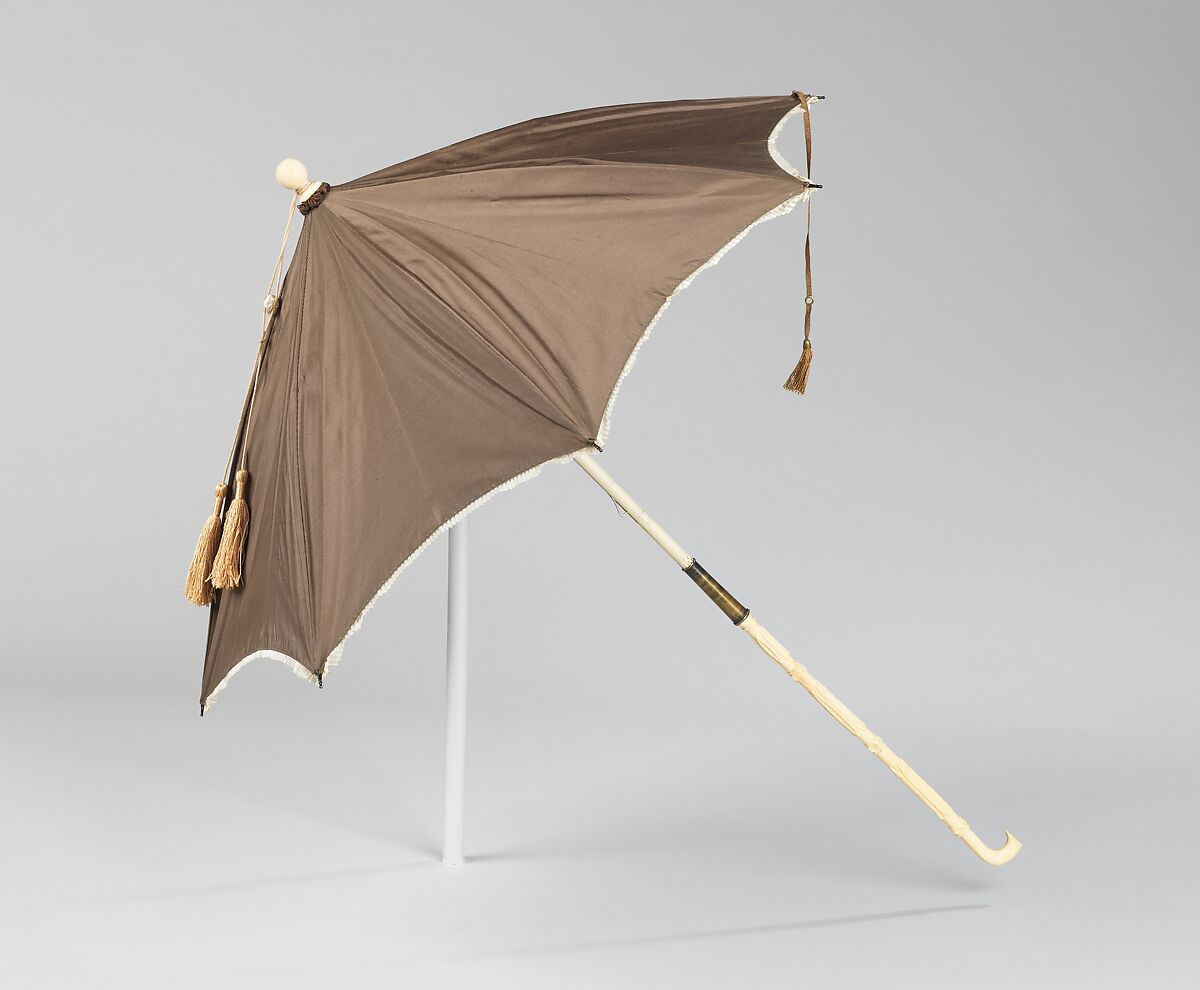 Parasol, silk, ivory, wood, metal, American 