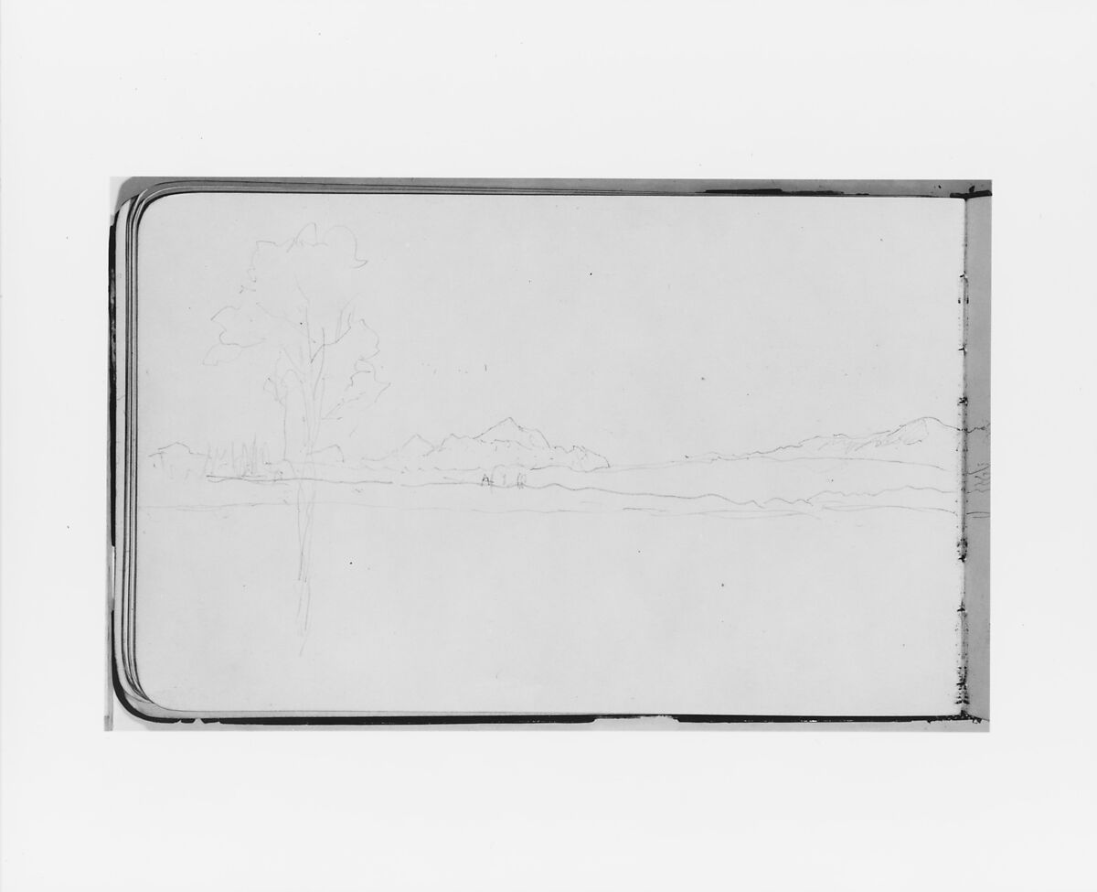 Sketch of Landscape Near Mount Baker (from Sketchbook), Albert Bierstadt (American, Solingen 1830–1902 New York), Graphite on wove paper, American 