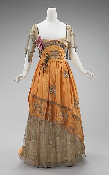 Evening dress, House of Worth (French, 1858–1956), silk, metal, rhinestones, French 