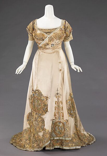 Ball gown, House of Worth (French, 1858–1956), silk, rhinestones, metal, French 