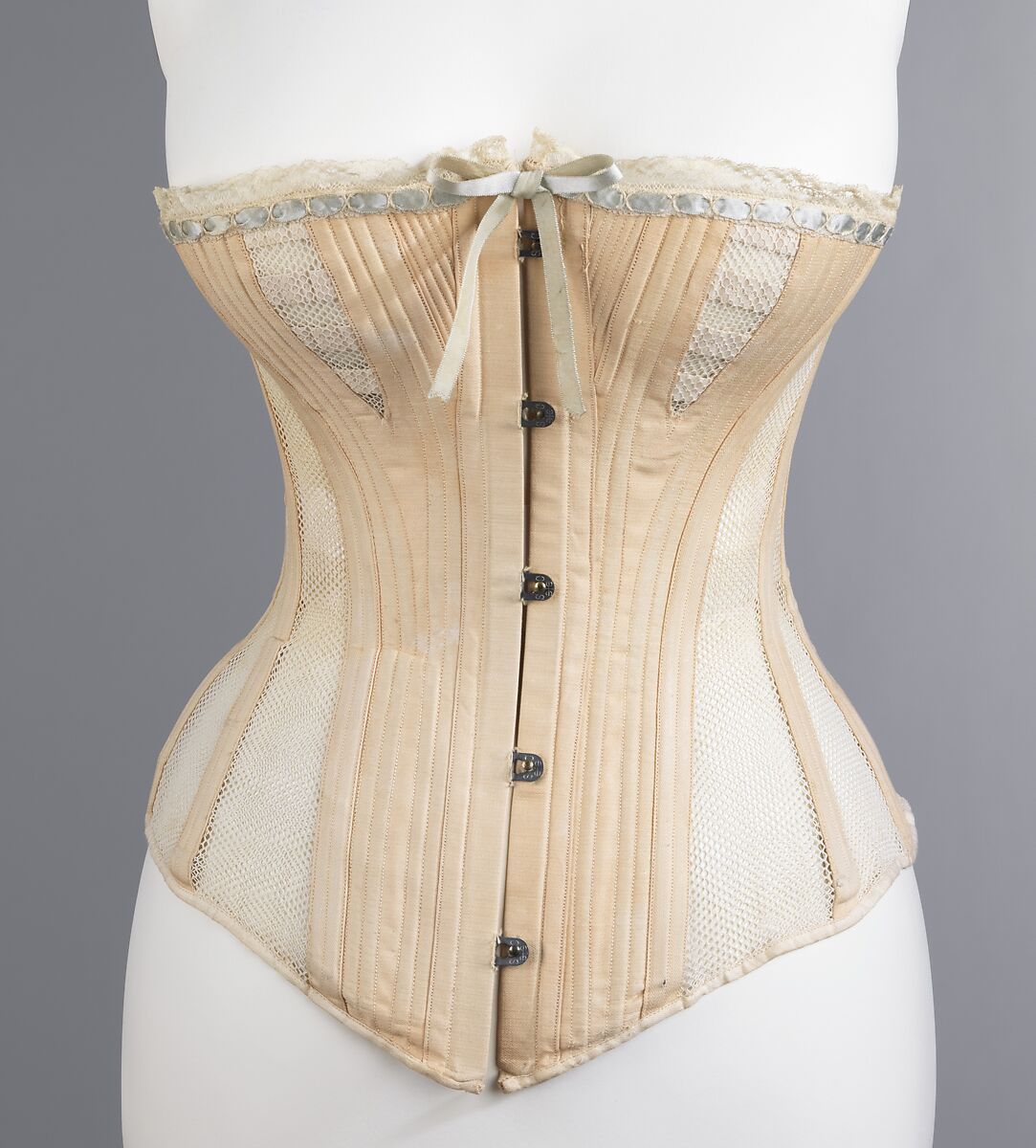 Corset, Madame Warren&#39;s, cotton, metal, bone, silk, American 