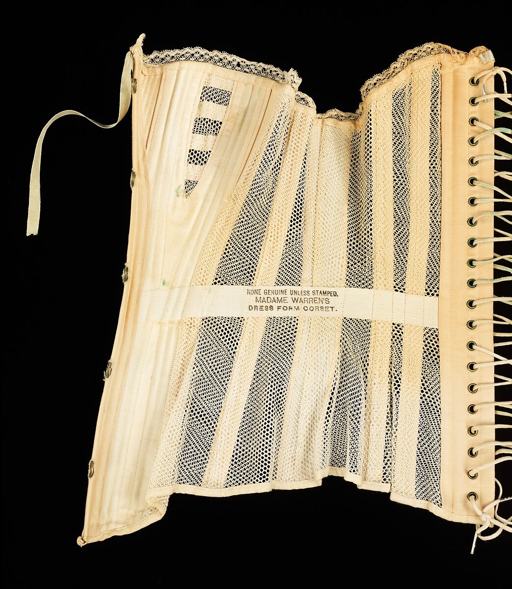 Corset, Madame Warren's, cotton, metal, bone, silk, American