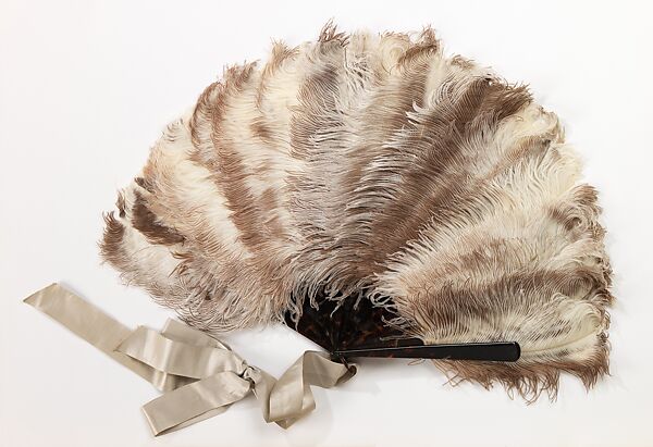 Fan, tortoiseshell, feather, silk, American 