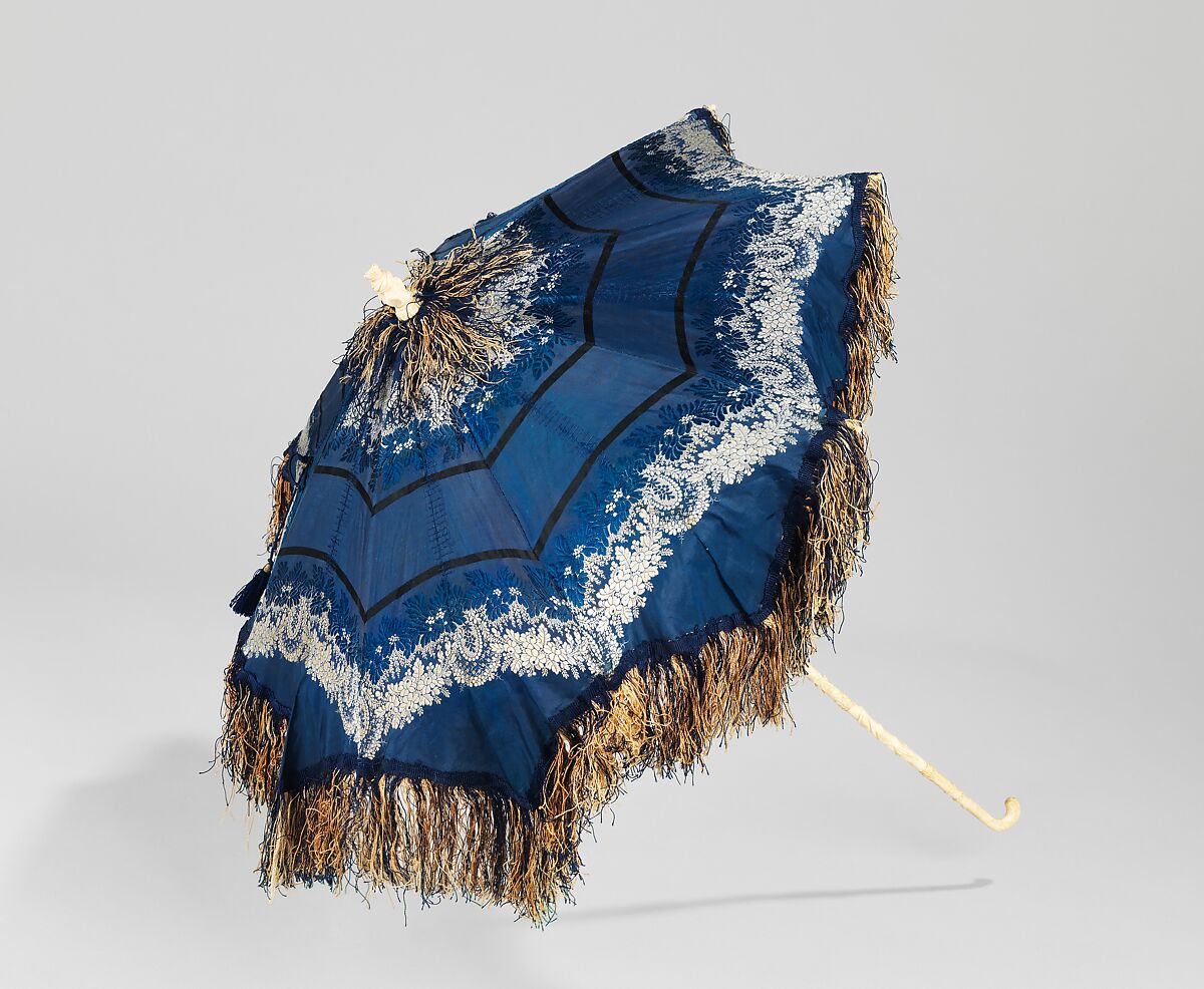 Parasol, silk, metal, wood, ivory, American 