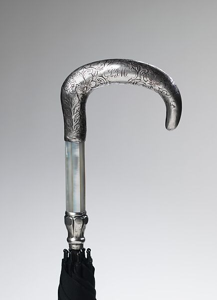 Umbrella, silk, shell, metal, wood, American
