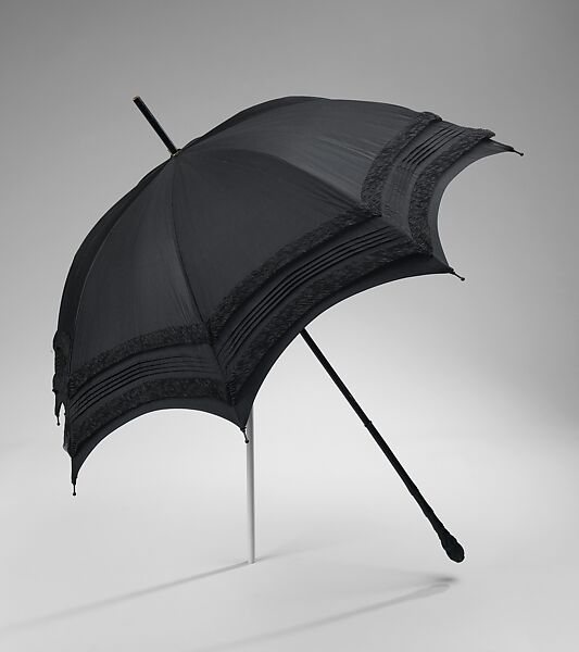 Mourning parasol, silk, wood, metal, American 