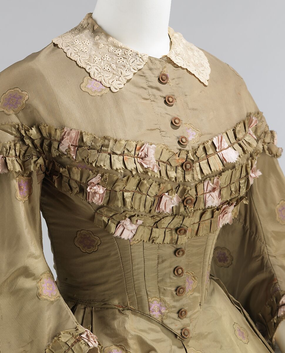 Afternoon dress, silk, cotton, wool, American