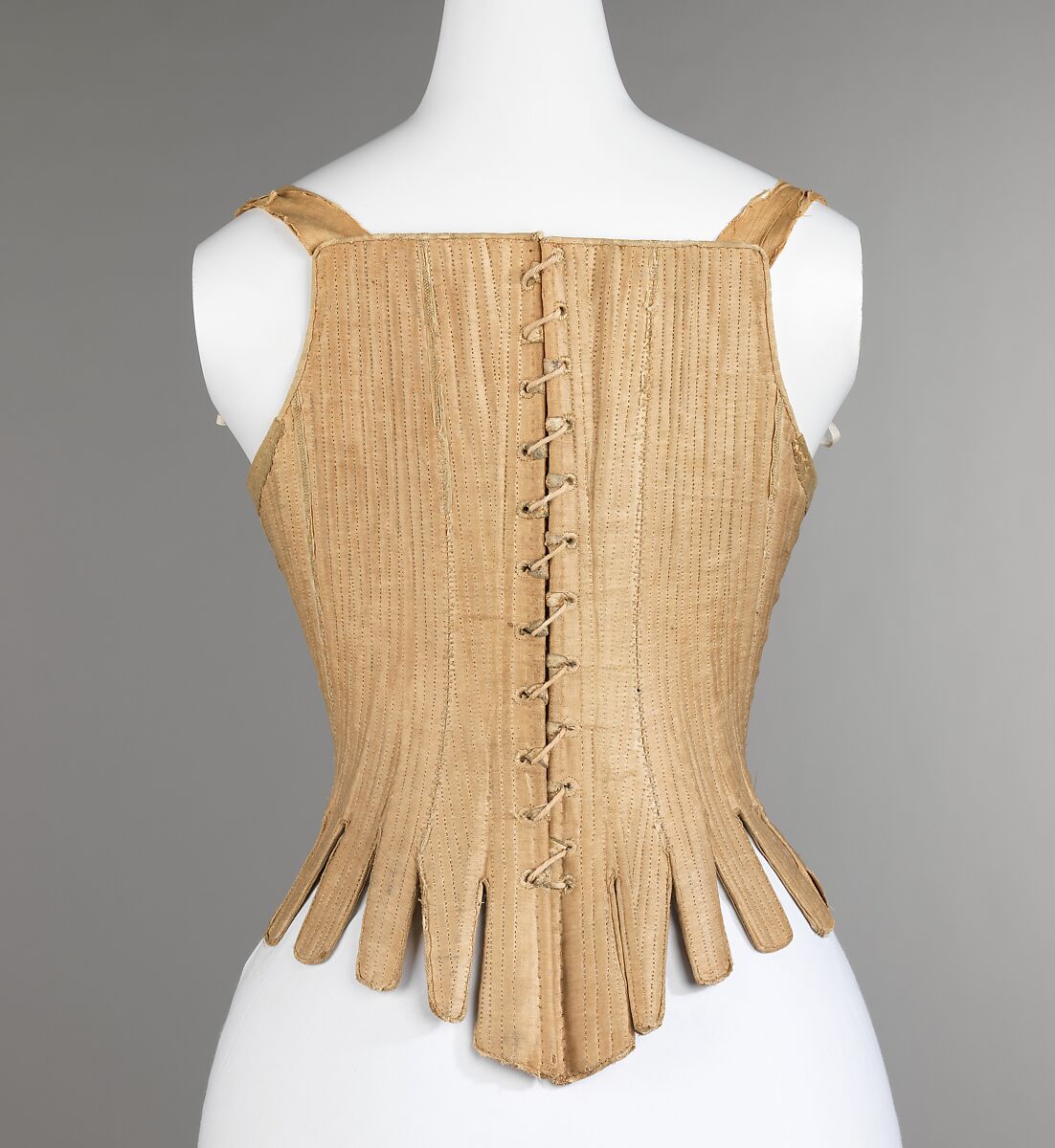 Corset, linen, leather, whalebone, American