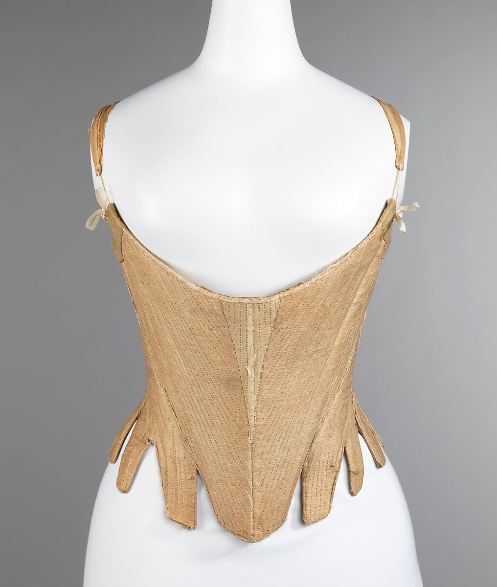 Corset, linen, leather, whalebone, American 