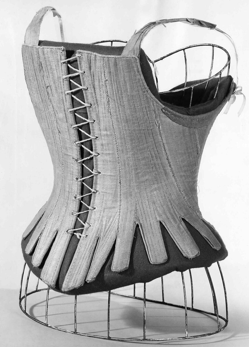 Corset, linen, leather, whalebone, American