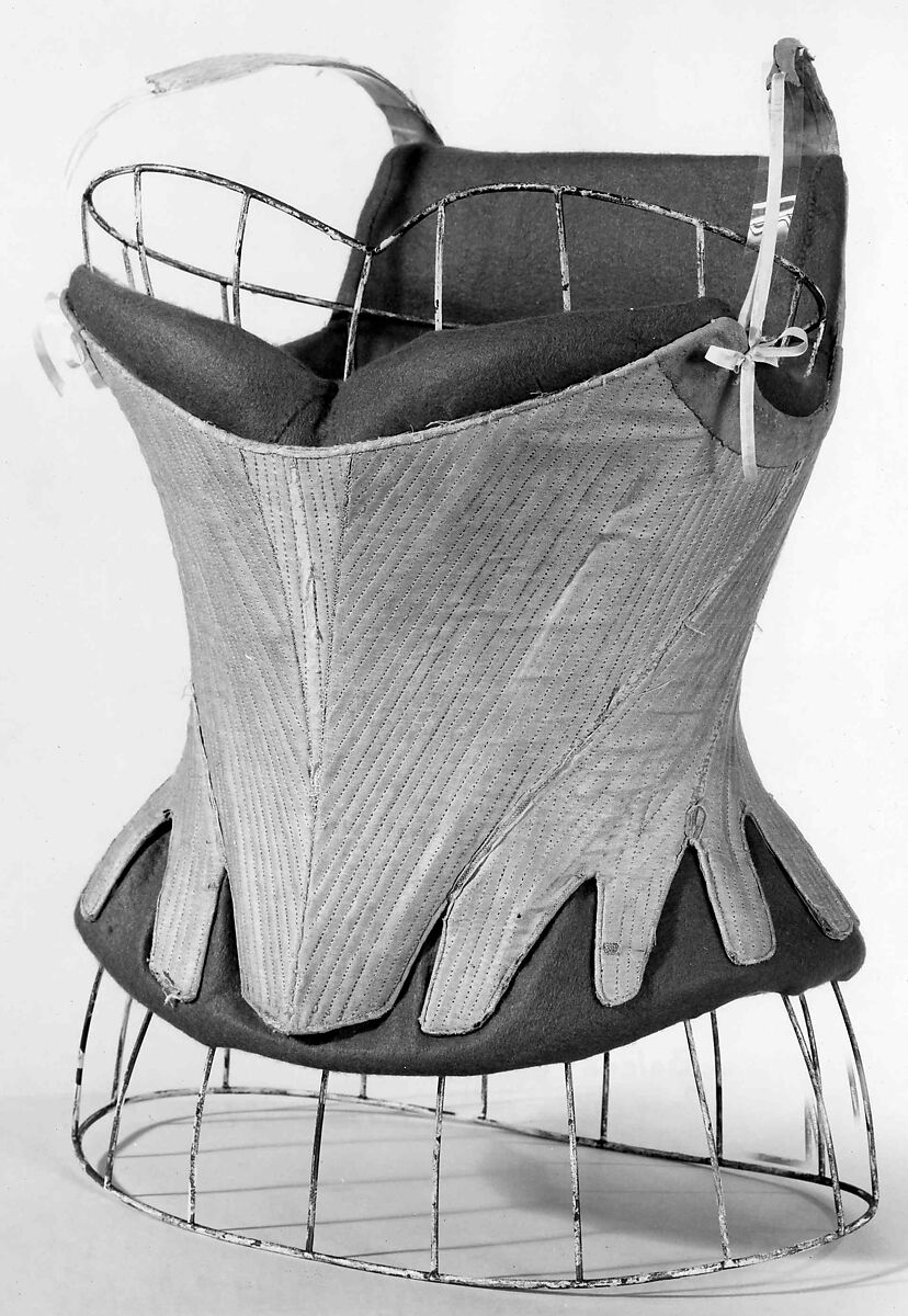 Corset, linen, leather, whalebone, American