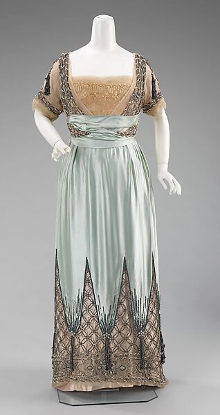 Evening dress, House of Worth (French, 1858–1956), silk, metal, French 